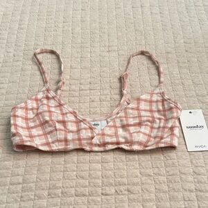 NWT RVCA Pink and White Plaid Ex Girlfriend Bralette